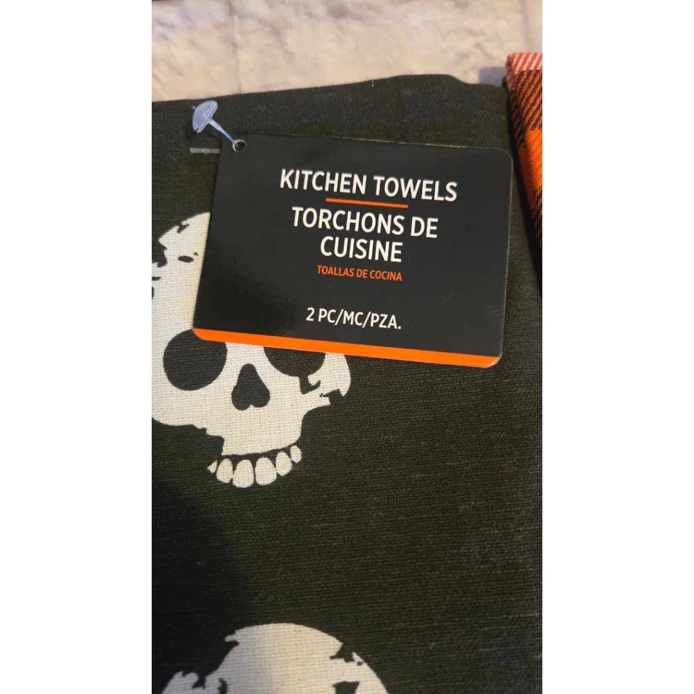 Halloween Skull and Plaid Kitchen Towels